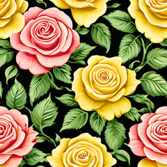 Fabric seamless pattern with roses, paper print pattern