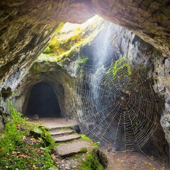 Ancient Abode: Traditional Old Cave with Intricate Spider's Web