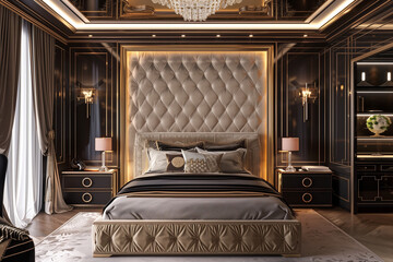 luxury hotel room with bed - obrazy, fototapety, plakaty