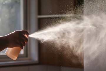 spraying air freshener after cleaning - obrazy, fototapety, plakaty