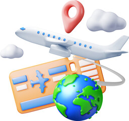 3d Airline Ticket, Globe and Airplane