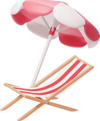 3D Wooden Chaise Lounge with Umbrella