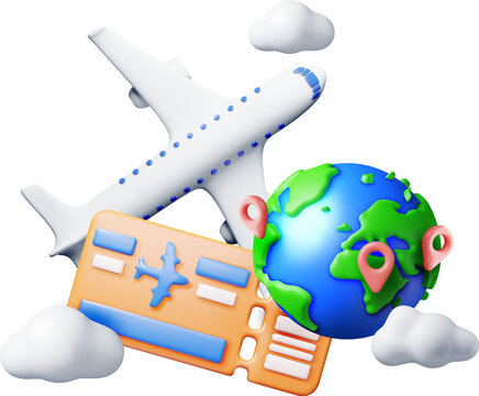 3d Airline Ticket, Globe and Airplane