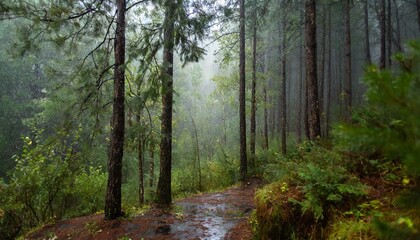 Fototapeta premium 비 내린 숲