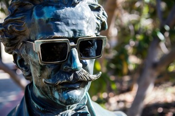 famous composer statue with classic squareframed sunglasses - obrazy, fototapety, plakaty