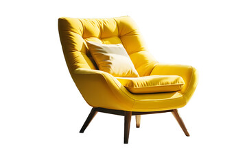 Office chair or sofa small yellow with pillow on top isolated on cut out PNG or transparent...