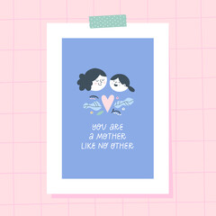 Happy Mother's Day card with woman and her daughter. Can be used for postcard, banner, poster and printable. - 772792583
