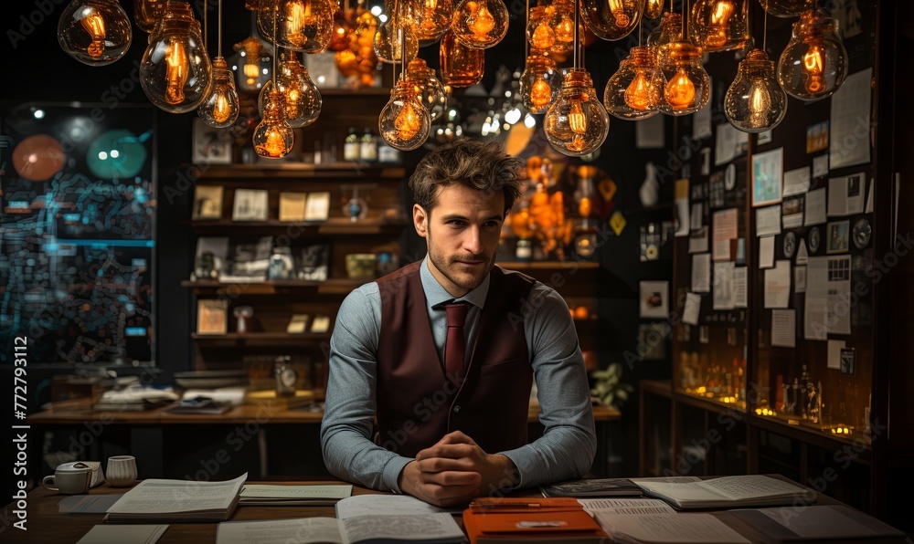 Wall mural Man Reading Book at Table