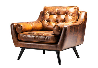 Front of office leather chair or sofa small brown isolated on cut out PNG or transparent...