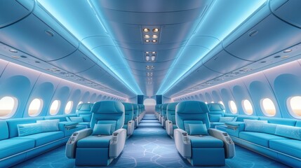 Obraz premium Luxurious Private Jet Interior With Modern Economic Seating Design