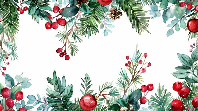 Hand-painted watercolor wreaths, capturing the essence of Christmas with evergreens and ornaments
