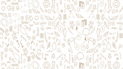 Hand drawn set elements, Abstract arrows, ribbon, heart, star leaf, crown and other elements in hand drawn style for concept design. Scribble illustration. Vector illustration.