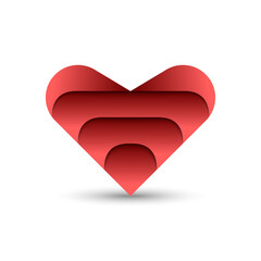 Red layers heart shape logo on a white background, featuring red areas forming the abstract shape of a heart, symbol of love and Valentine is Day.