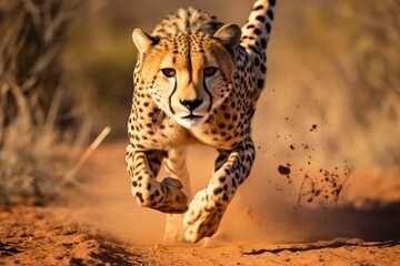 Cheetah face, Cheetah quickly runs burning, the fastest. Speed on fire, Cheetah running in National Park South Africa, Ai generated