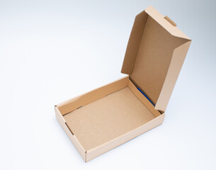 brown paper box with lid on white background