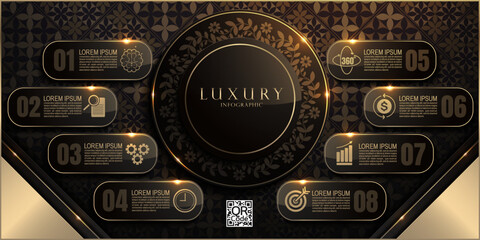 Luxurious Gold and Black Infographic Elements for Dynamic Presentations and Annual Reports, Modern Chart Templates, Elegant Circle Creative Business Chart Templates 