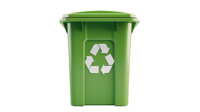a green recycle bin with a recycle symbol on it