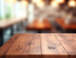 Empty wood table top on blured background