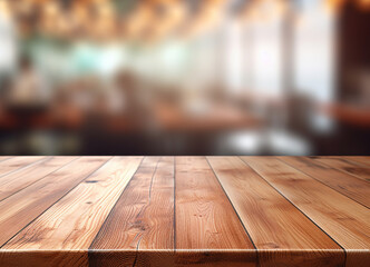 Empty wood table top on blured background