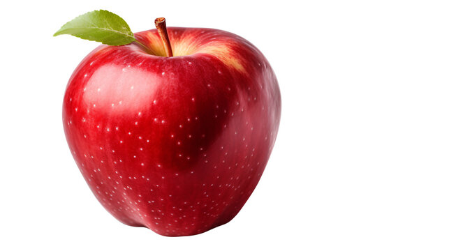 a red apple with a green leaf