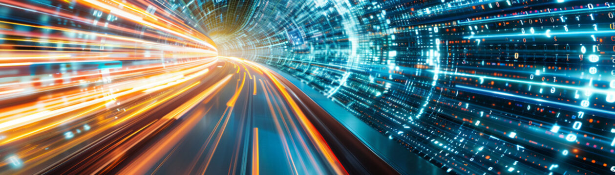 Through the digital blue of the data tunnel, information flows at the speed of light, a vivid representation of our interconnected world.