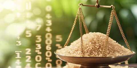 Rice grains on scale, prices steadily rising 🌾💲 Reflecting growing expense of staple commodities #InflationWoes