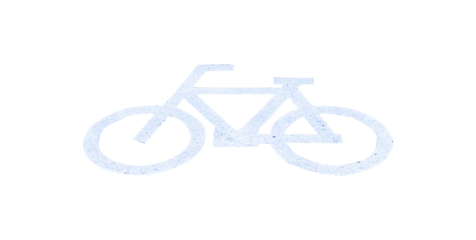 Bicycle symbol or sign on bicycle parking lot at roadside in town isolated on cut out PNG or transparent background. Attention and alert sign or symbol.