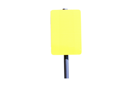 Blank yellow rectangular shape road sign or Empty traffic signs Isolated on cut out PNG or transparent background. Attention and alert sign or symbol.