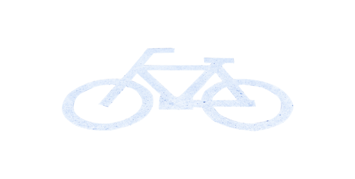 Bicycle symbol or sign on bicycle parking lot at roadside in town isolated on cut out PNG or transparent background. Attention and alert sign or symbol.