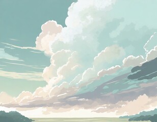 Anime-style illustration of summer sky and thunderclouds.
