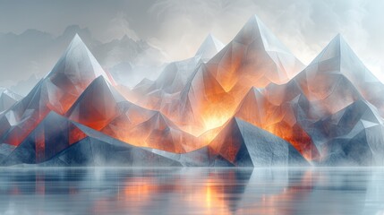 Surreal landscape with geometric mountains - obrazy, fototapety, plakaty