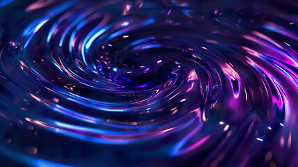 Abstract swirl of blue and purple holographic liquid with light effects, 3D rendering illustration. For advertising products or tech digital concepts