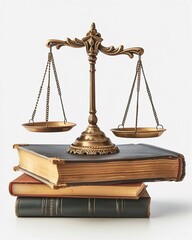 3D scales of justice balancing books and a digital tablet, symbolizing ethical education research , clean sharp focus