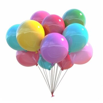 3D Render of a balloon bouquet in various bright colors, on isolated white background, Generative Ai