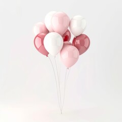 3D Render of a bunch of helium balloons floating against a white backdrop, on isolated white background, Generative AI