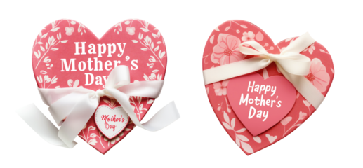 Pink heart-shaped gift box wrapped ribbon, floral, happy mother's day card, Transparent PNG, Cut Out