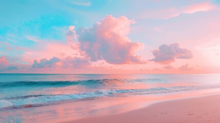 Pink and Blue Sky Over Ocean - obrazy, fototapety, plakaty