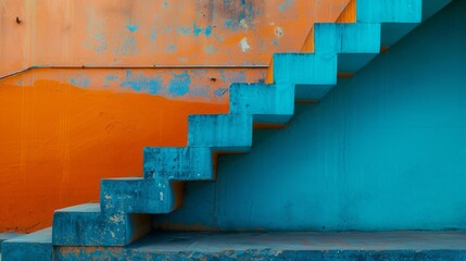 Contrasting orange and blue staircase
