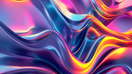 3D render, abstract fluid colorful liquid metal background with shiny glossy waves and flowing lines, vibrant neon colors, 