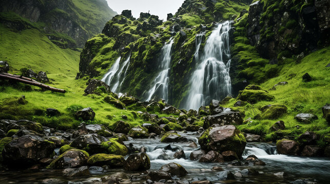 waterfall in the mountains high definition(hd) photographic creative image