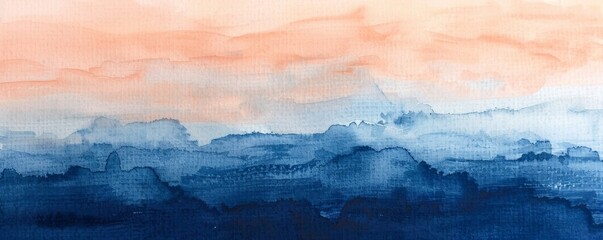 Abstract watercolor landscape with blue and orange hues