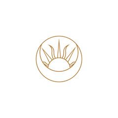 crescent moon logo design with sun combination in luxury gold line art design style