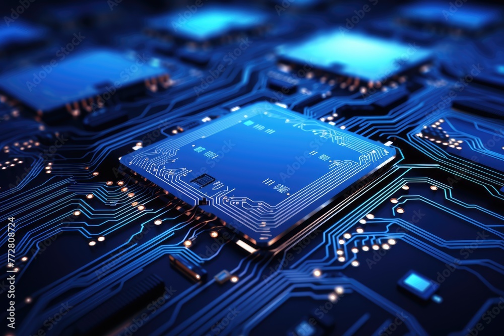Poster glowing circuit board ,futuristic circuit board on a blue background 3d rendering artificial intelli