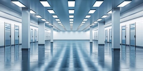 Shot of Corridor in Working Data Center Full of Rack Servers and Supercomputers with High Internet Visualisation Projection.