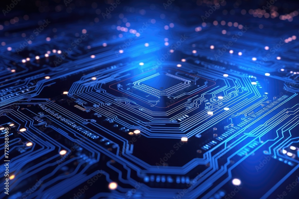 Poster glowing circuit board ,futuristic circuit board on a blue background 3d rendering artificial intelli