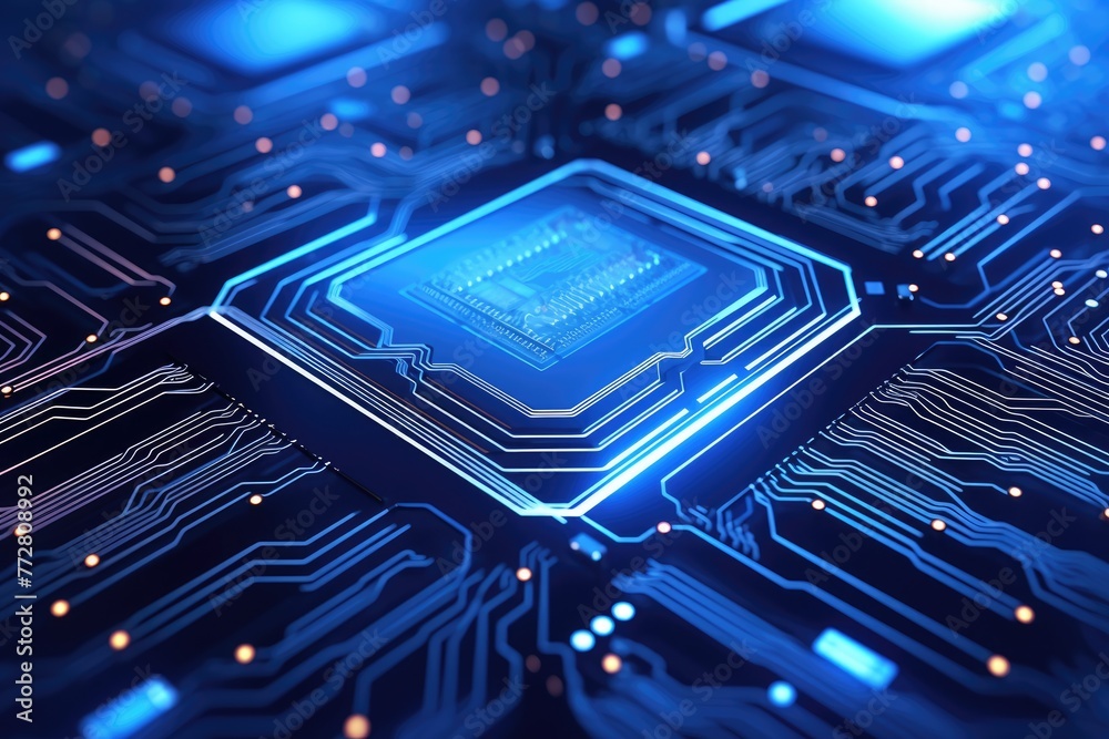Poster glowing circuit board ,futuristic circuit board on a blue background 3d rendering artificial intelli