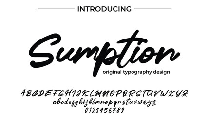 Sumption Font Stylish brush painted an uppercase vector letters, alphabet, typeface