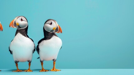 Trio of Atlantic Puffins on a Clifftop Overlooking the Serene Ocean Generative AI