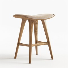 3D Render of a Scandinavian-inspired stool with splayed legs and a contoured seat, on isolated white background, Generative AI - obrazy, fototapety, plakaty
