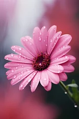Poster Beautiful pink gerbera flower with water drops vertical aesthetic © Yulia